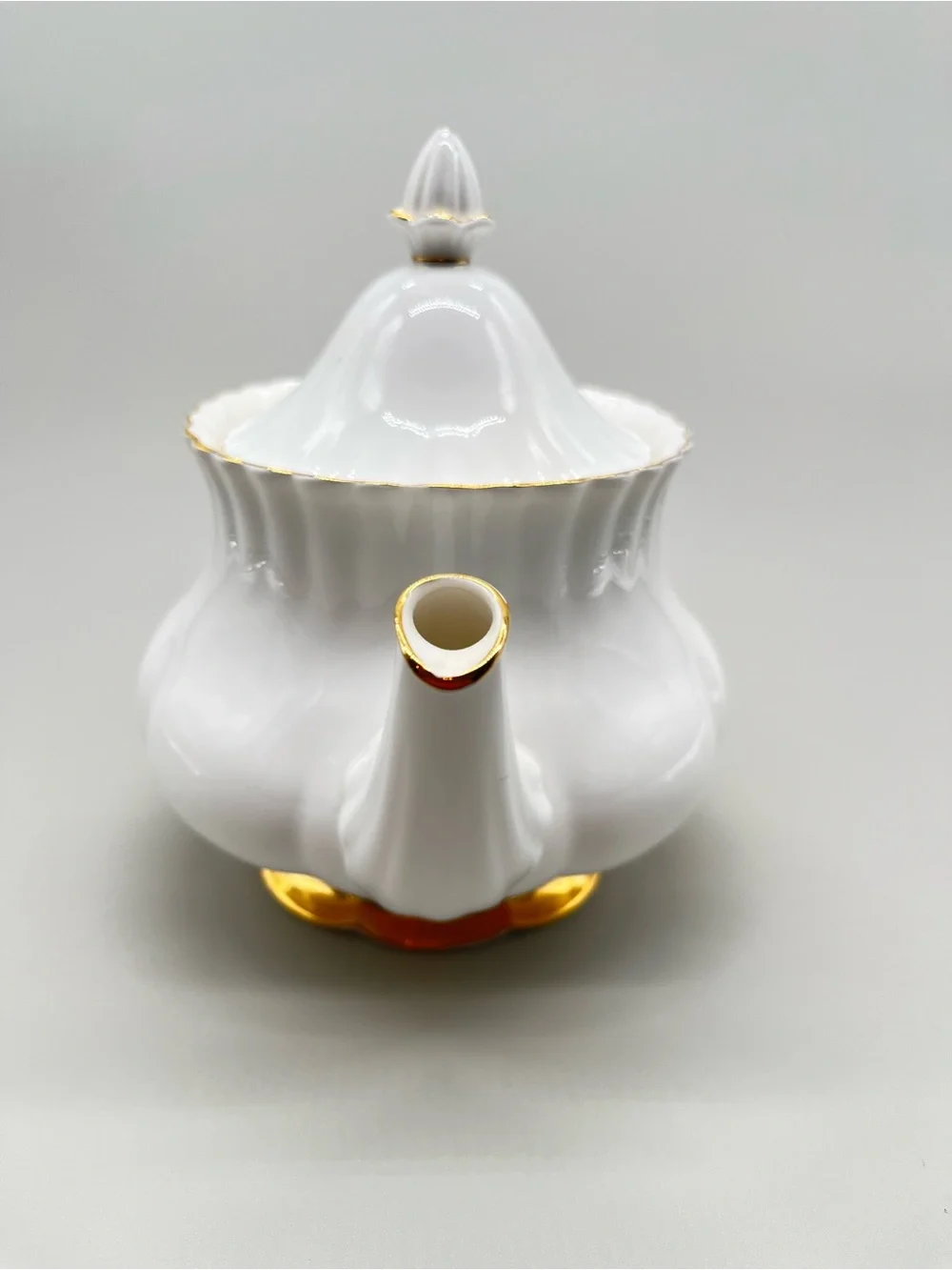 Royal  Albert Val D’Or bone china large teapot. White with 22k gold trim.  NWOT.